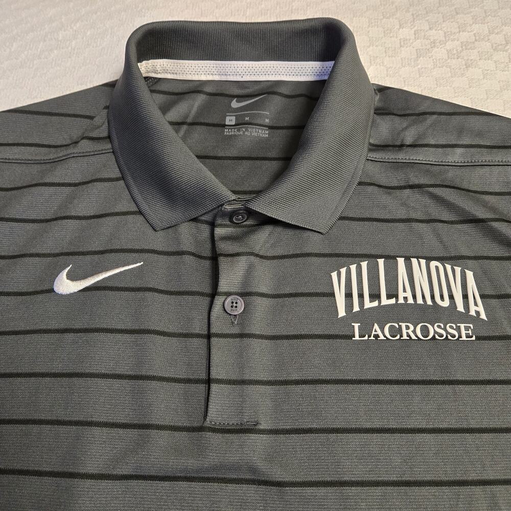 Villanova Lacrosse Nike Polo Dri-Fit Men M Gray/Black Stripes Univ Casual Active